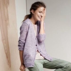 J Crew Lavender Purple Mohair Angora Boyfriend Preppy Academia Cardigan Sweater